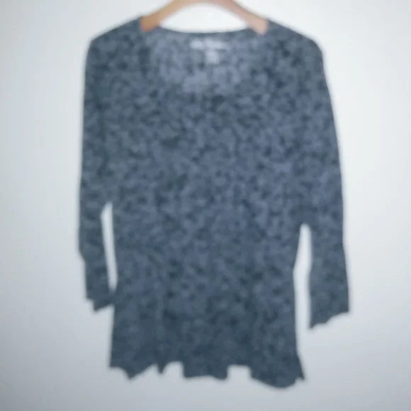 Ulla Popken L Long Sleeved Smocked Navy Leaf Tunic Top - Picture 4 of 8